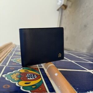 Dunhill Belgrave Navy Yellow Leather‎ Bi Fold Wallet With Coin Pouch L2T732N EUC